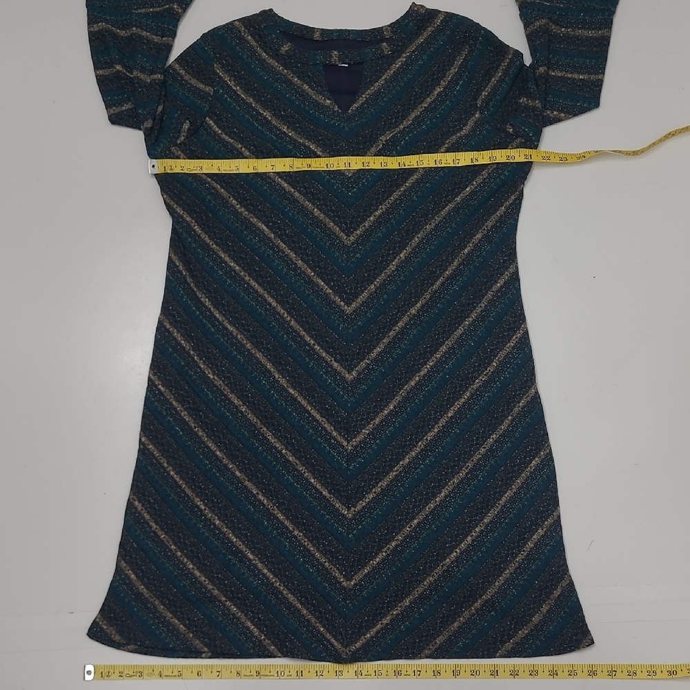 Studio One New York Boho Knit A-Line Dress Long Bell Sleeve Lined Chevron Cutout - Picture 12 of 17